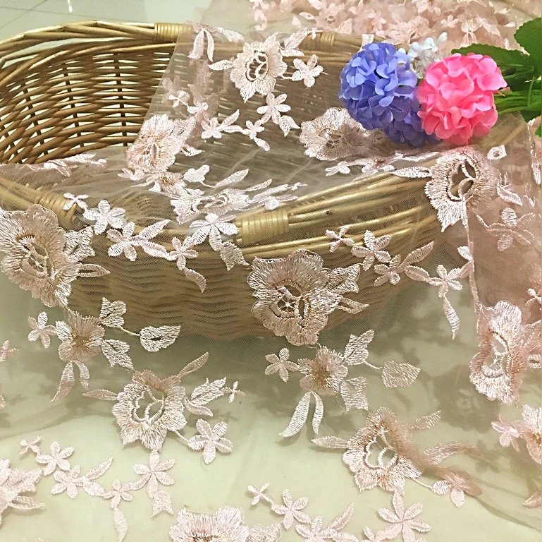 

NEW pink yarn lace Organza fabric 3D Embroidered cloth for dress DIY