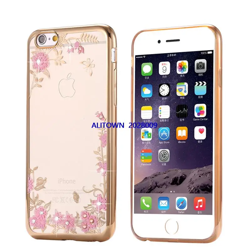 500pcs anti shock bling diamond Flower plating clear soft tpu case for apple iphone 5s 5   6s 6   6s 6 plus rubber covers cases