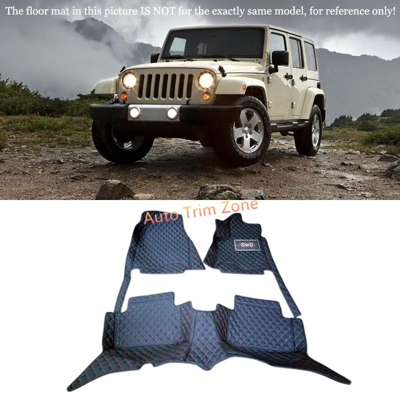 Black Interior Leather Floor Mats Carpets Foot Pads For Jeep