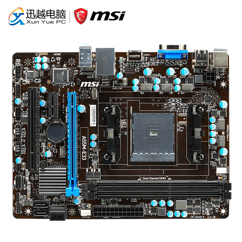 

MSI A55M-E33 Desktop Motherboard A55 Socket FM2 / FM2+ DDR3 SATA2 USB2.0