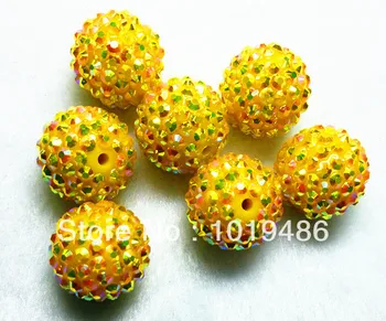 

20MM Yellow 100pcs / lot Chunky Resin Rhinestone Beads,Bling Resin Ball Beads, Chunky Beads for Chunky Kid Necklace Jewelry