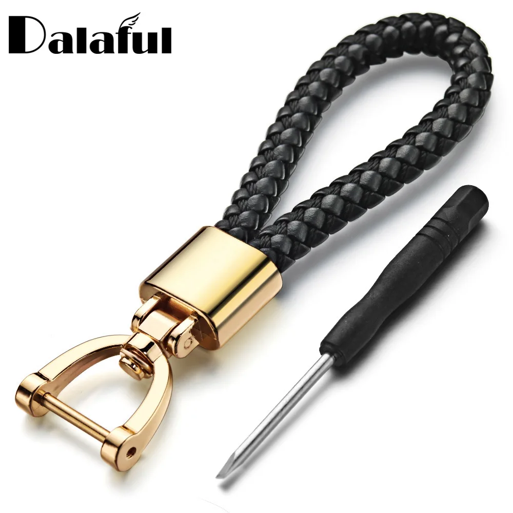 Hand Woven Leather KeyChain Detachable Metal 360 Degree Rotating Horseshoe Buckle Braided Moto Car Key Chain For Men Gift K394