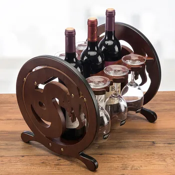 

Creative Twelve Chinese Zodiac Signs Snake Wine Red Wooden Red Wine Rack Three Bottles Holder