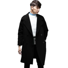 High Quality Super Long Loose Cashmere Coat Men Korean Double-breasted dropped shoulder mens long sleeve Plus Size Trench Coat