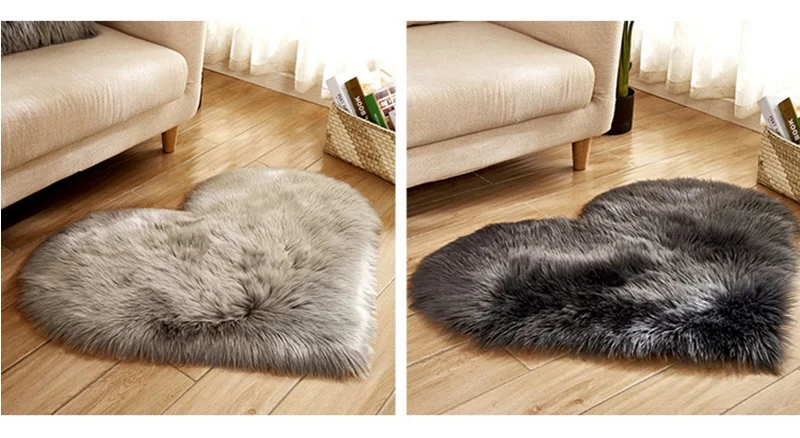 Double-Heart Shape Washable Shiny Fur Sheepskin Soft Carpet Floor Chairs Mat 