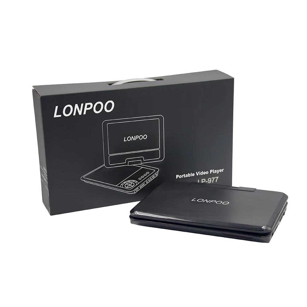  LONPOO Portable 9 inch DVD Player Swivel Screen Car charger USB SD Card Earphone TV FM Rechargeable