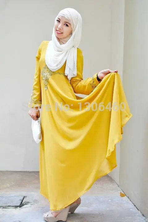 yellow muslimah dress