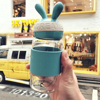 

2019 NEW HOT SALE Fashion rabbit Water Cup Office Glass Outdoor Water Drinking Bottle 340ml Fashion Cartoon Gift Mug Free Custom