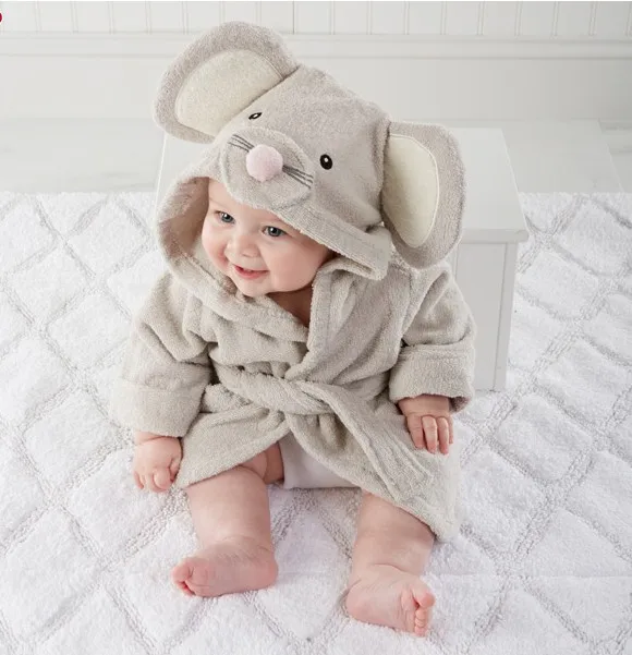 16 Designs Hooded Animal modeling Baby Bathrobe Cartoon Baby Spa Soft Towel Character kids bath robe infant beach towels - Цвет: mouse