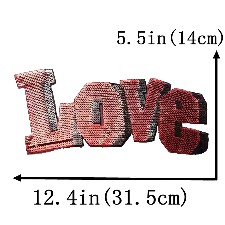 

2019 New 3D Red LOVE Sequins Patches for Clothes Sew on Motif Appliques Vintage Embroidered Patch Coat Sweater Decoration Patch