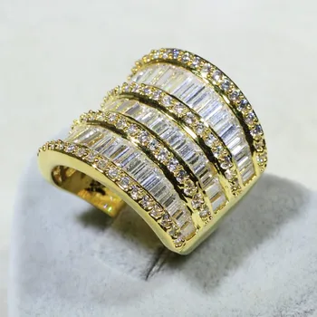 

Unique Choucong Brand New Luxury Jewelry Wide Ring 925 Silver&Gold Fill Princess CZ Eternity Women Wedding Band Ring Finger