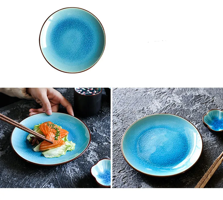 ANTOWALL синий лед трещины керамический комплект посуды, чаша тарелка чайная чашка палочки для еды держатель в форме цветка соус блюдо 5 штук отель дом
