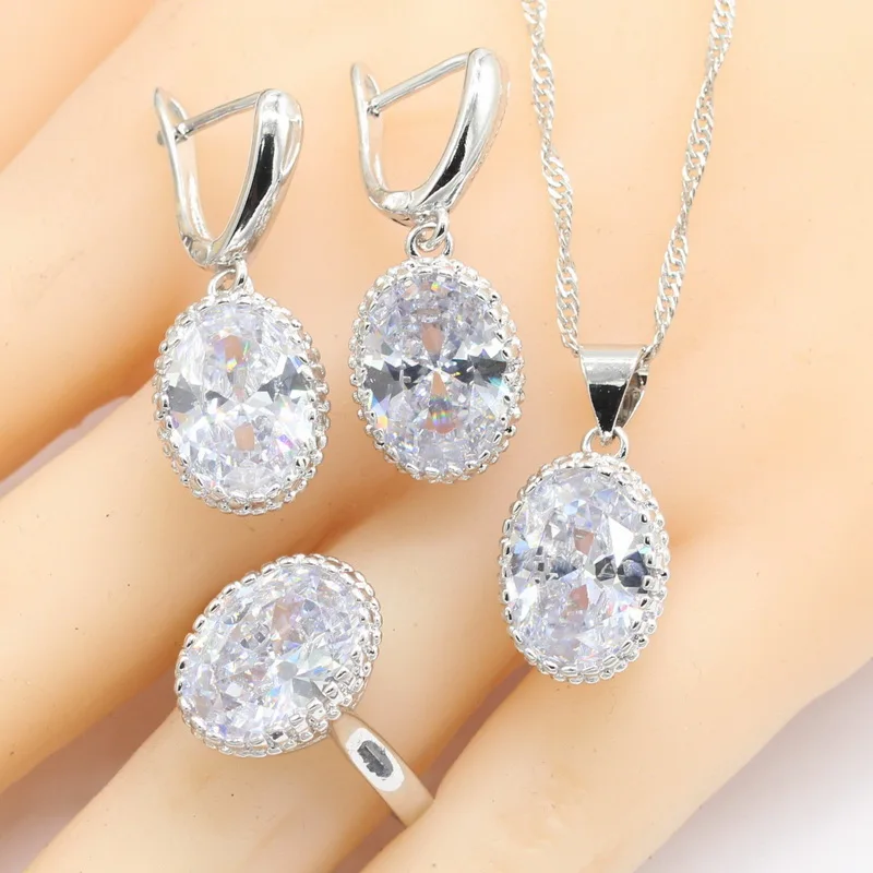 

Oval Cubic Zirconia 925 Silver Bridal Jewelry Sets For Women Earrings Necklace Pendant Ring Free Box WPAITKYS