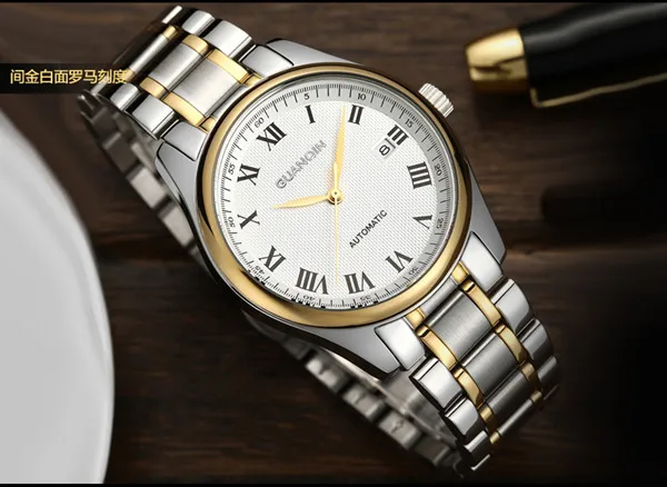GUANQIN мужские часы с турбийоном, автоматические механические часы с кожаным ремешком, водонепроницаемые наручные часы с календарем, мужские часы - Цвет: 4
