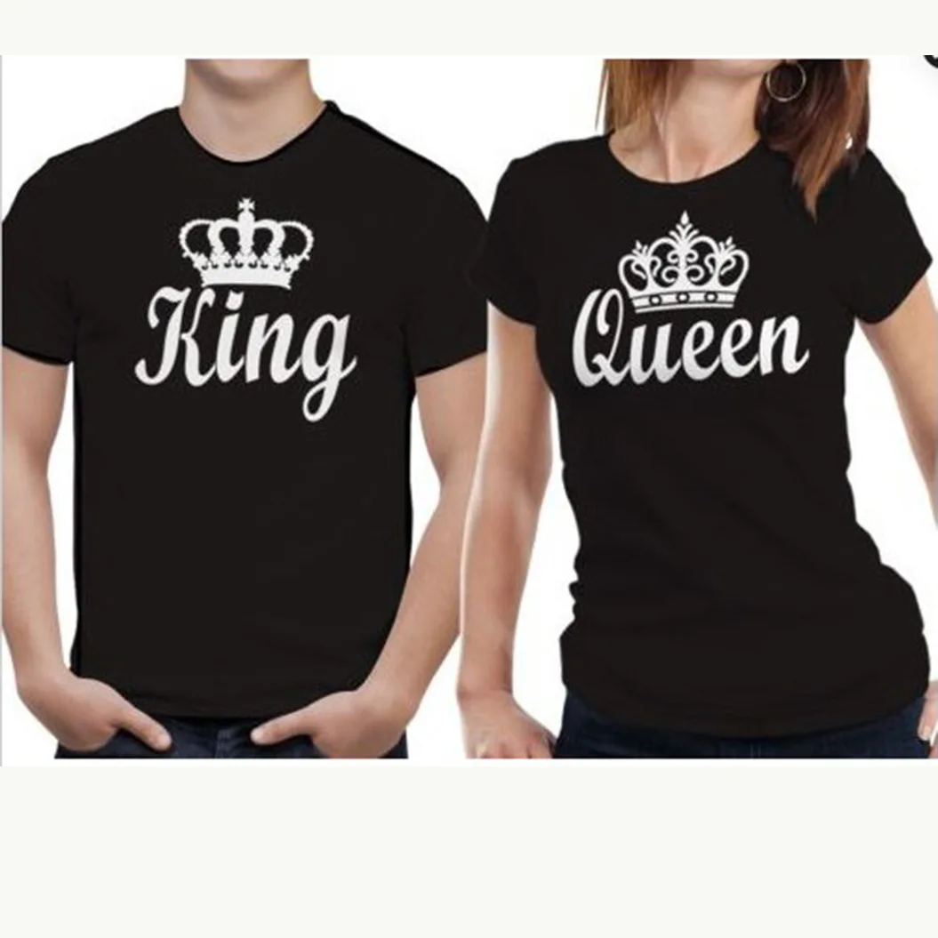 King Queen Letter Print T Shirt Couple Short Sleeve O Neck Loose Tshirt 2019 Summer Women Tee