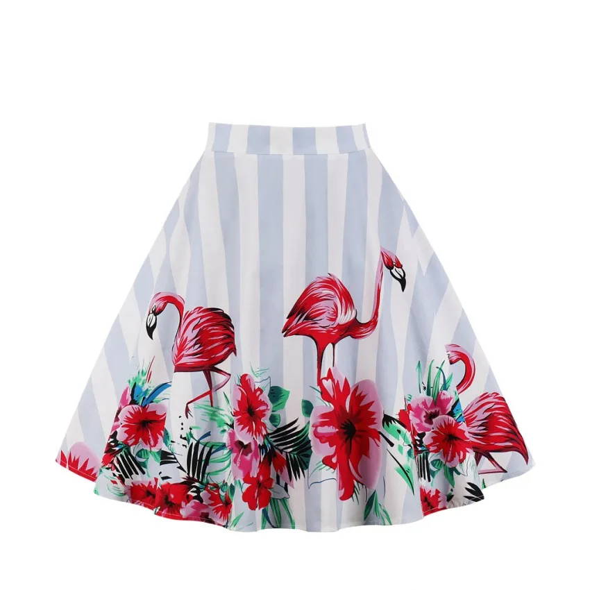 50s Vintage Woman Retro Red Rose Flower Bouquet Floral Print High Waist Midi Skirts Knee-Length Long Saia Feminina Ladies Skirt - Цвет: Picture color