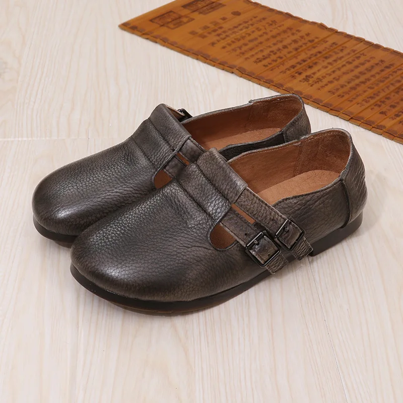 En fait Rétro Femmes À Ronde Main Gris Frais Art Respirant Creux 2018 Chaussures Été Nouvelle Tête Casual Cuir De qOxw8I6w