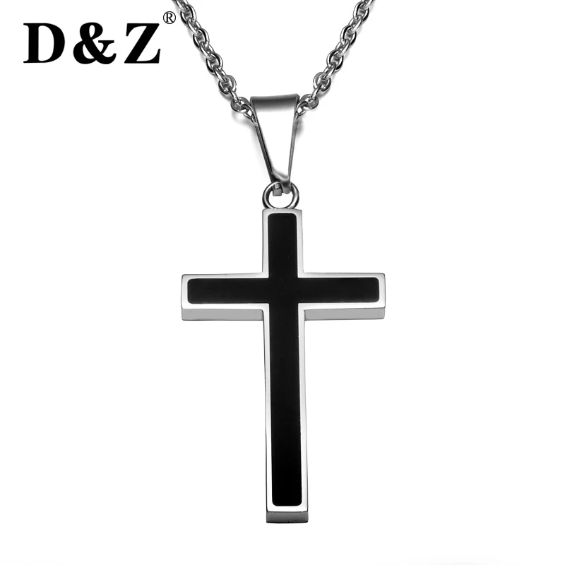 

D&Z Religious Cross Pendant Necklace Men Silver Chain Stainless Steel Jesus Crucifix Necklaces & Pendants for Christian Jewelry