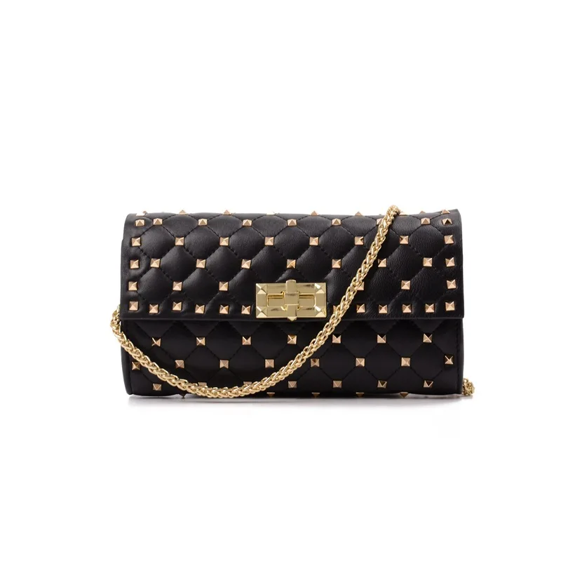 

2018 New Women Sheepskin Rivet Chains Handbags Genuine Leather Soft Design Bag Lady Shoulder Crossbody Messenger Bags Flap