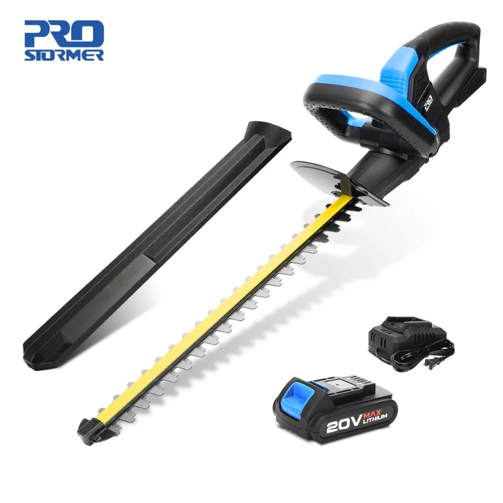 PROSTORMER 20V Cordless Hedge Trimmer Lithium-ion 2000mAh Rechargeable Weeding Hedge Shear Household Pruning Mower Garden Tools