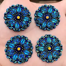 4 adet yuvarlak ve çiçek Powwow düz geri reçine taklidi taşlar ve siyah AB taşlar DIY kostüm düğme el sanatları 35mm -S03
