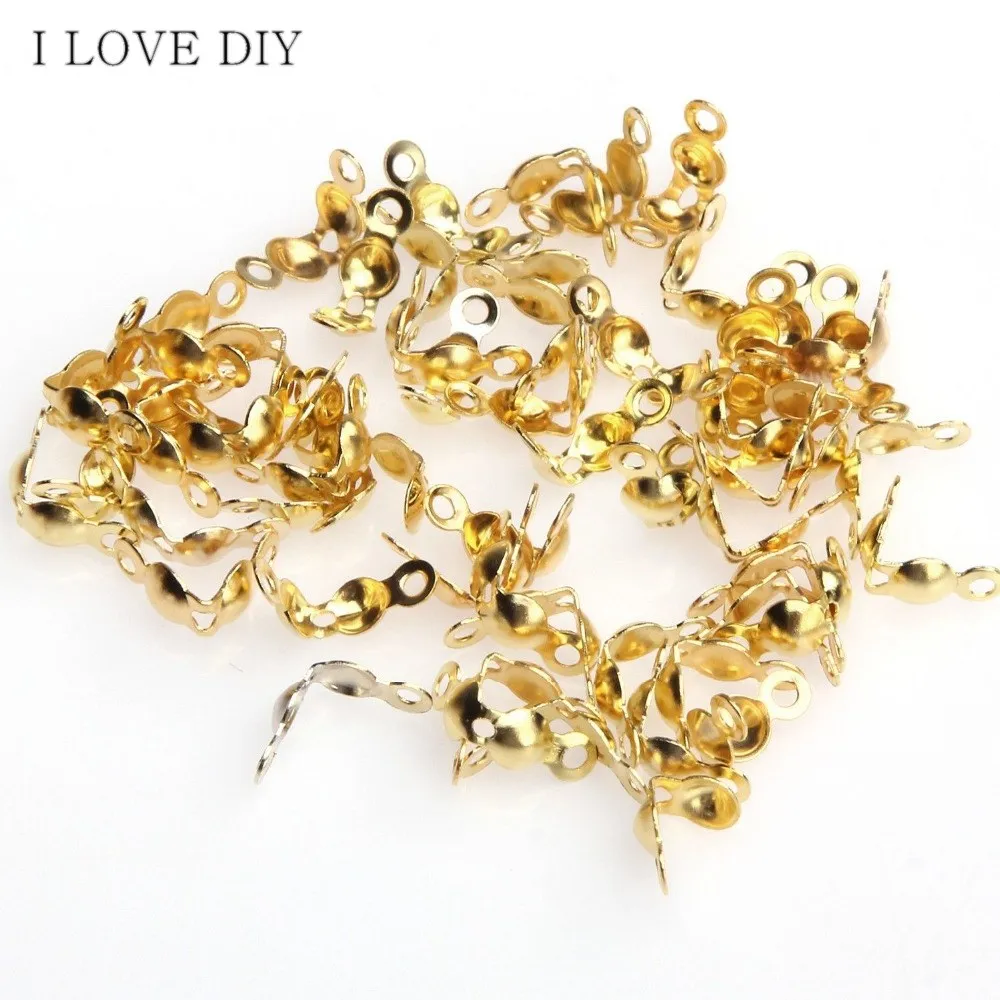300pcs/lot Silver Golden Bottom Clamp Clam Shell End Beads With Open