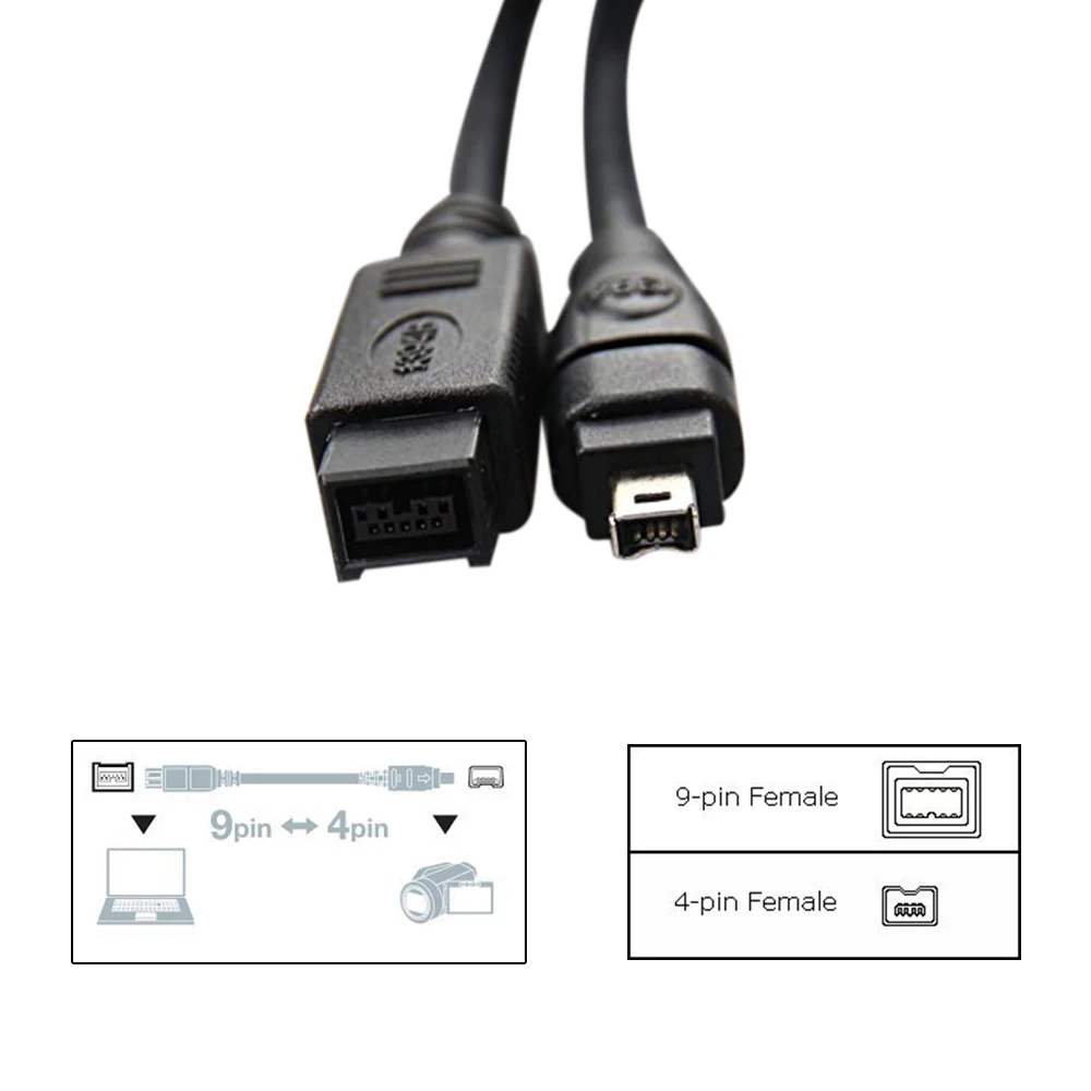 Горячие AMS-черный IEEE 1394 Firewire 800 к Firewire 400 кабель, 9 Pin/4Pin мужской/мужской 10 футов