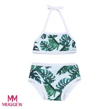 MUQGEW/Детские купальники для маленьких девочек; купальник с ремешками и принтом листьев; Набор для купания; Однотонный купальный костюм; одежда для купания