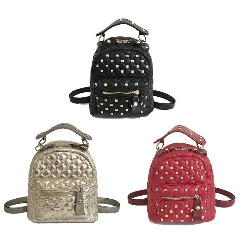 

2019 Fashion New Women Girls Rivet Studded PU Leather Small Backpack Lady Casual Shoulder School Bag Rucksack Bookbag Daypack