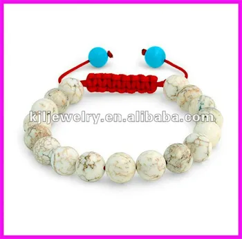 

10pcs /lot Handcrafted braiding Nature White Howlite stone bead Bracelet, Charm quartz bead red cord macrelet Bracelet