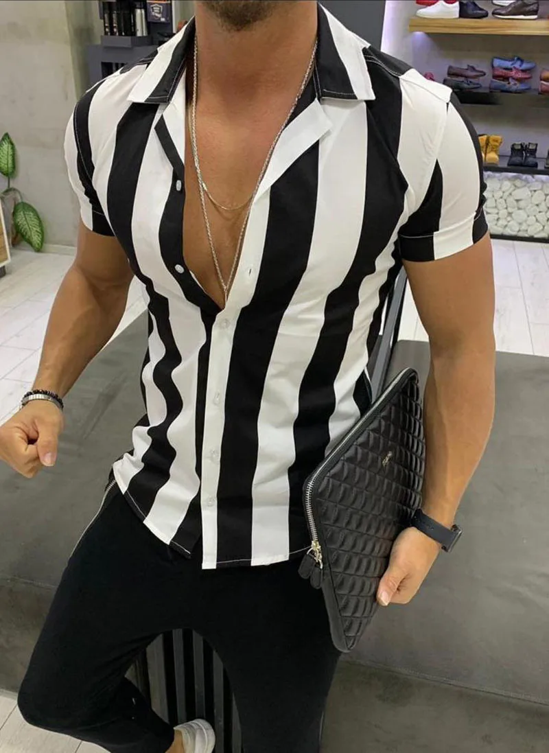 2019 горячая Распродажа camisas de hombre Мужская дышащая полосатая летняя Свободная