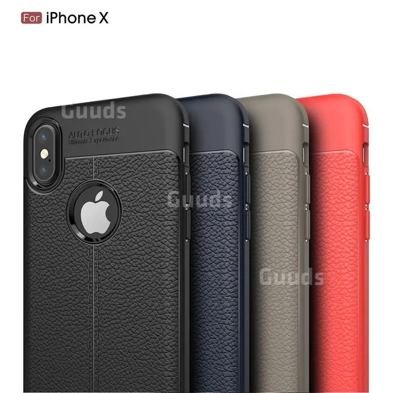 Luxury Auto Focus Litchi Texture Silicone TPU Back Cover for iPhone X(5.8 inch) - Black