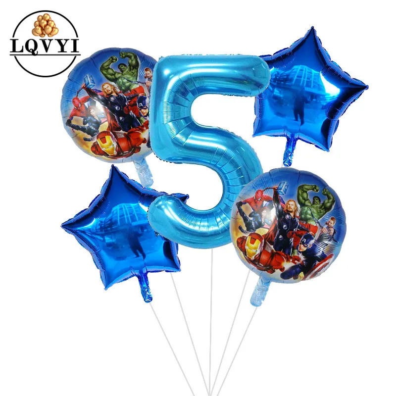 

5pcs/lot Superhero Hulk The Avengers Foil Balloons 30inch Blue Number Inflatable Ball Birthday Party Decor Kids Toys Star Globos