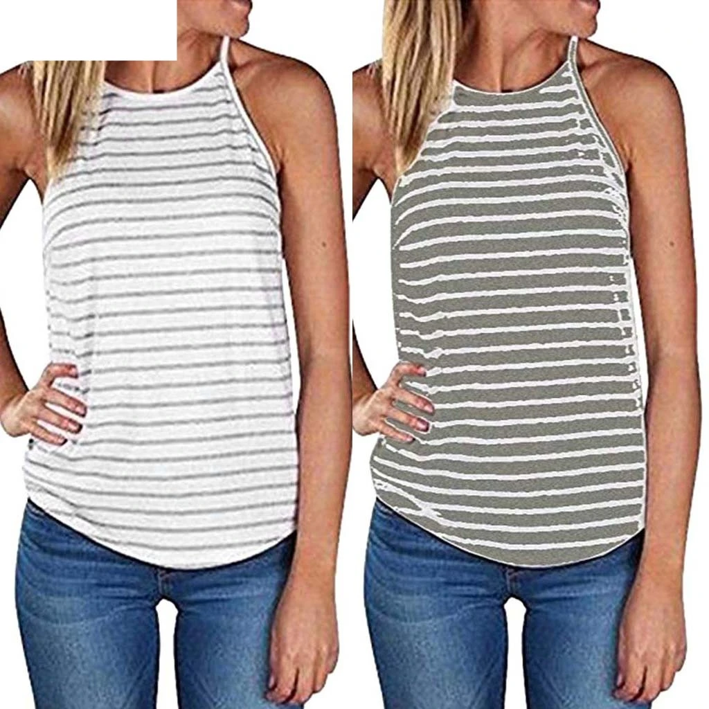JAYCOSIN  Women Summer Stripe Sleeveless  Casual Shirt  Casual Tank Tops T-Shirt  Dropshiping 19MAR7