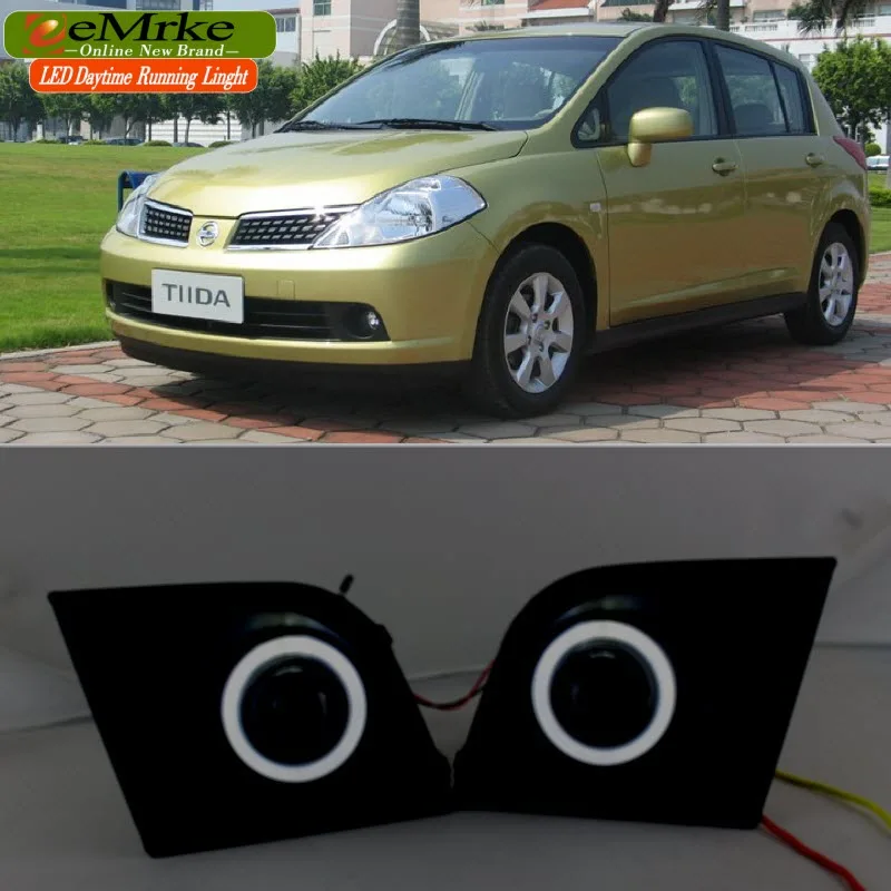 eeMrke For Nissan Tiida C11 2004-2012 LED Angel Eye DRL Daytime Running Lights Halogen Bulbs H11 55W Fog Lights eeMrke For Nissan Tiida C11 2004-2012 LED Angel Eye DRL Daytime Running Lights Halogen Bulbs H11 55W Fog Lights