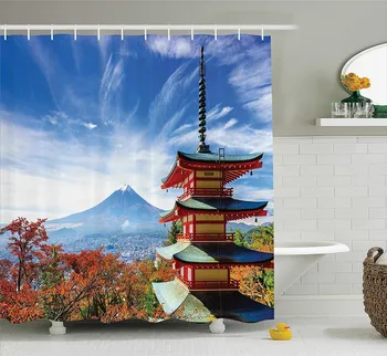 

Mt Fuji with Chureito Pagoda in Autumn Shower Curtain Printing Waterproof Mildewproof Polyester Fabric Bath Curtain