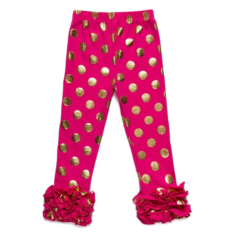 Girls Gold Polka Dot Ruffle Footless leggings Gold glitter pants,gold
