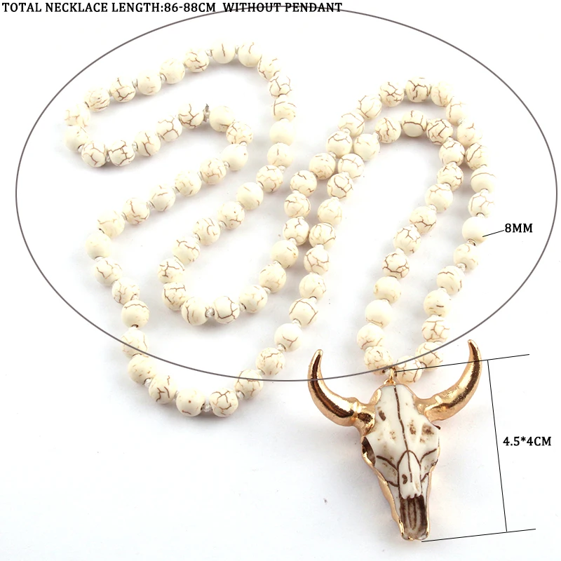 Модное богемное этническое ювелирное изделие с белым камнем и подвеской в виде рога для женщин, этническое ожерелье