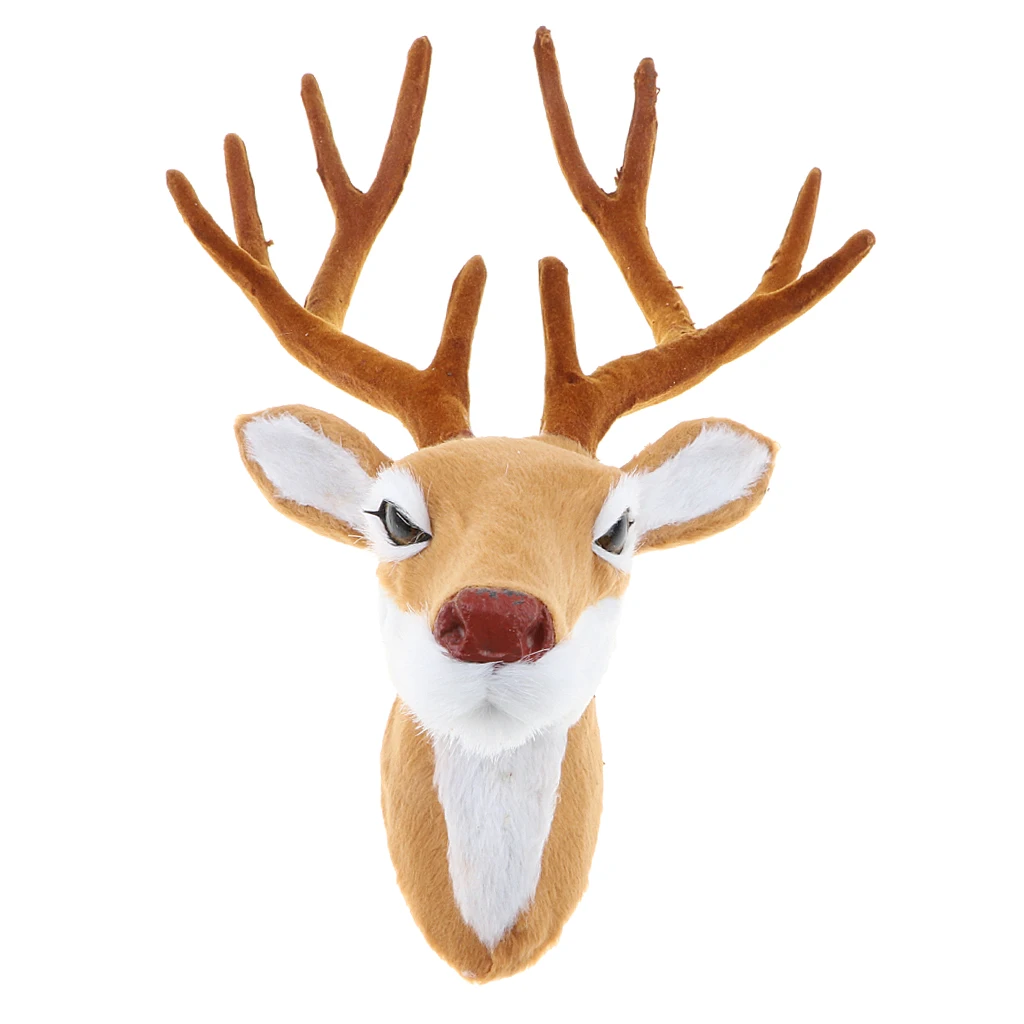 Realistic Stuffed Deer Head Model Toy Faux Fur Animal Home Ornament Gift
