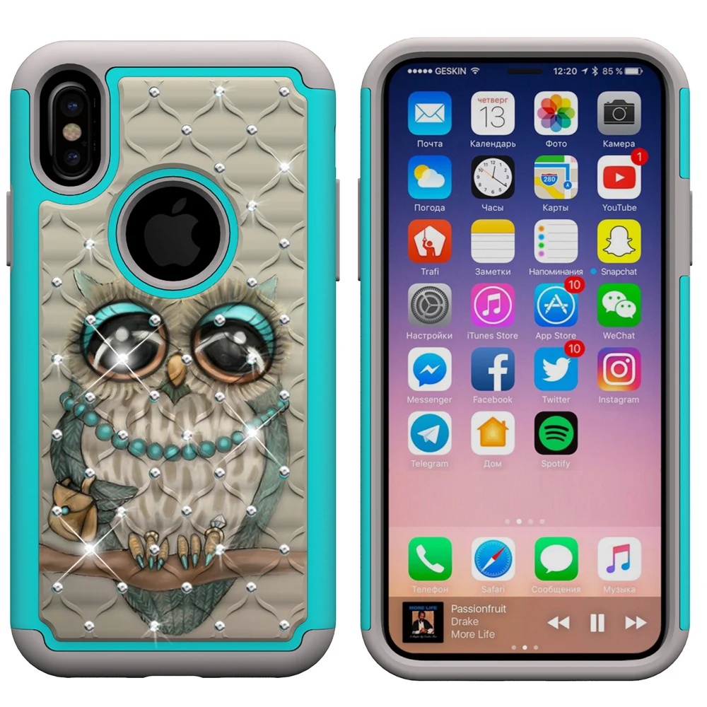 Защитный чехол для iPhone X XS Max XR 8 7 6s Plus с блестящими рисунками из плотной