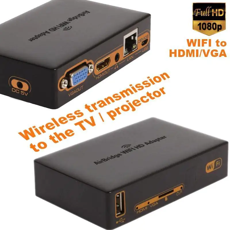 1080P Wi fi to Hdmi VGA Wifi transmitter Wireless Wi fi Adapter For HDMI Transmission To The TV / Projector HD Media Projector