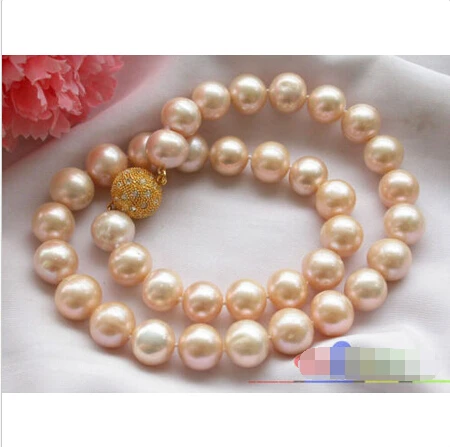 

p3030 AAA++ REAL 17" 13mm ROUND PINK FRESHWATER PEARL NECKLACE ^^^@^Noble style Natural Fine jewe FREE SHIPPING