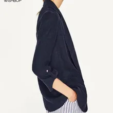 Wishbop женская верхняя одежда осень зима темно-синий льняной Блейзер/куртки для женщин-Блейзер/куртки с воротником с лацканами
