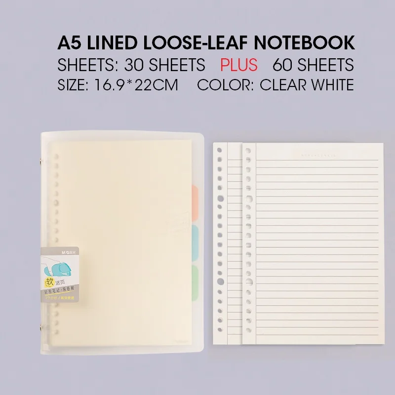 Andstal Super Soft Cover Loose Leaf Notebook M&G Notebooks Refillable 30 plus 60 sheets for office school supplies stationery - Цвет: A5 White 90 Sheets