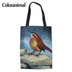 Coloranimal школьные сумка Для женщин Tote Повседневное льняной холст Сумки Книги по искусству попугай с цветочным принтом Торговый хранения