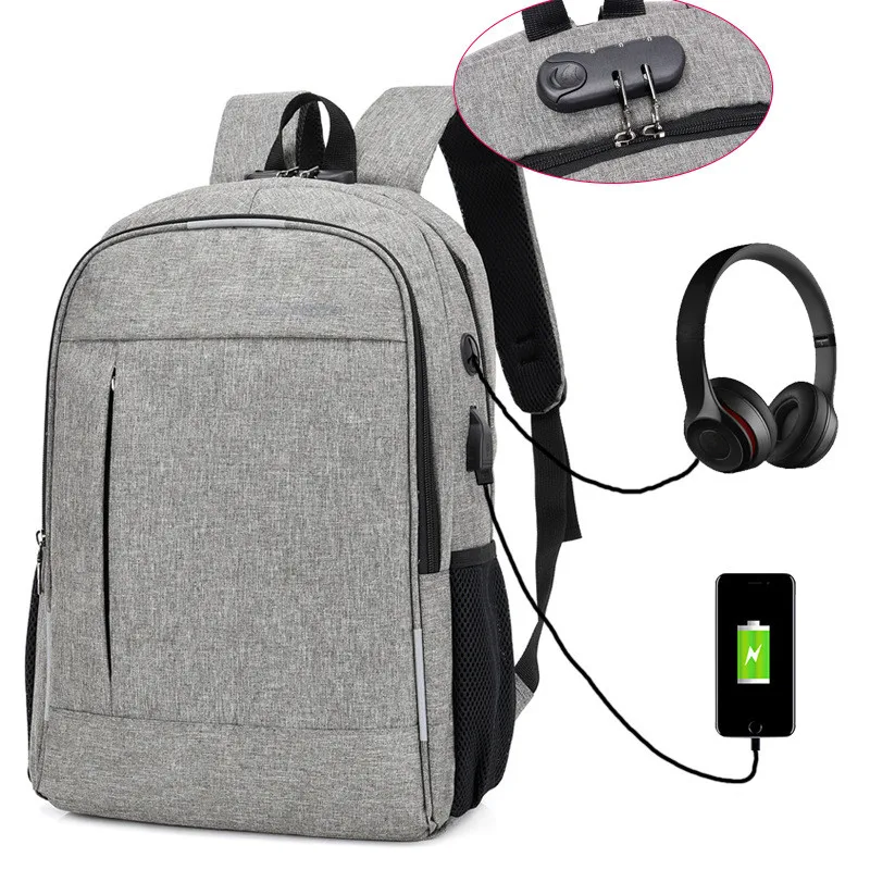 

Canvas High Backpack Laptop Usb Charging Casual Style Waterproof Bag Men's Women's Anti Thief Multifunction Female Backbag