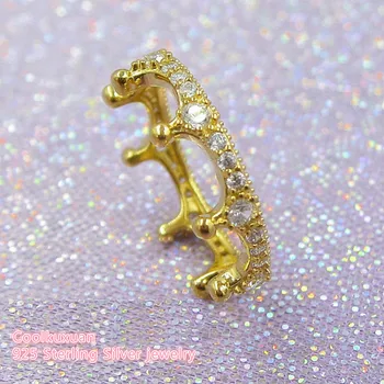 

2019 new Spring Original 100% 925 Sterling Silver yellow Enchanted Crown Ring, Clear CZ For DIY Jewelry Women