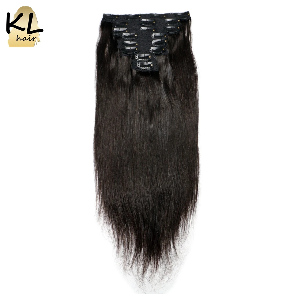 

KL Straight Clip in Human Hair Extensions Natural Black Brazilian Remy Hair Clip-ins With Lace Weft 120G 8Pcs/Set Fast Shipping