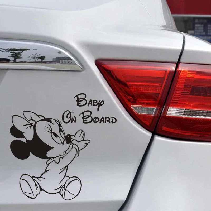 25cm tall Cartoon Car Sticker Minnie BABY ON BOARD Rearview Mirror Decal Car Window Bumper Cute Waterproof Removable L093