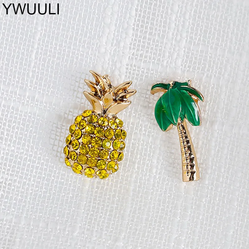 

YWUULI Cute Korean Rhinestone Coconut Tree Pineapple Stud Earrings for Women Creative Fruit Earrings Brincos Ear Jewelry MS08
